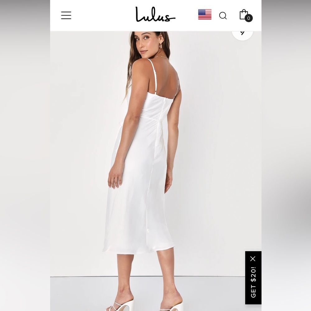 NWT Exceptionally Chic White Bias Cut Lurex Slip Midi Dress- Medium